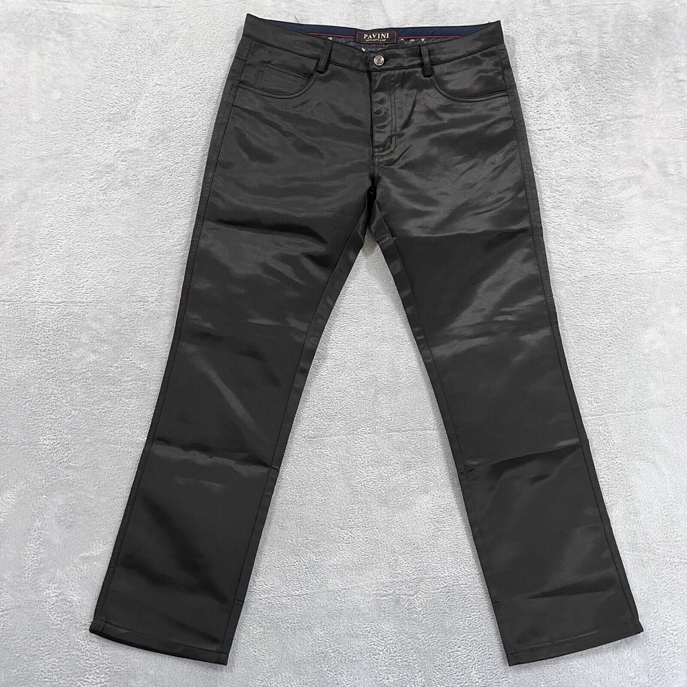 Pavini Italian Coated Pants‎ Men's 33x29 Black Slim Fit Designer Preppy